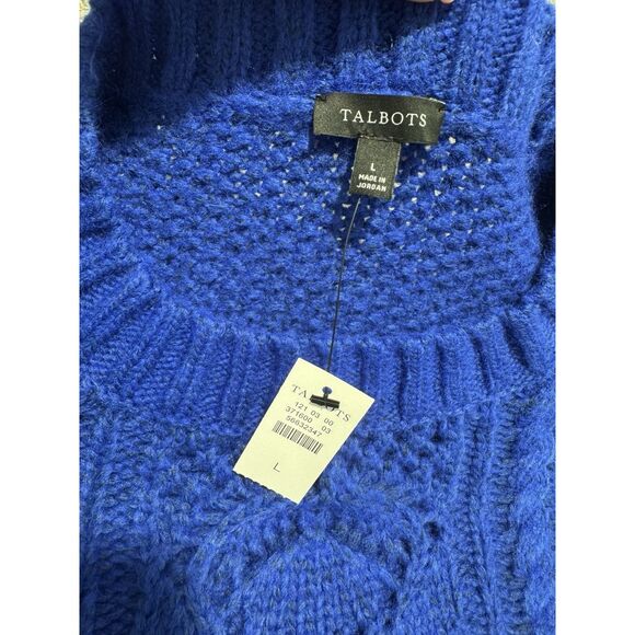 NWT Talbots Women’s Deep Blue Chunky Cable Knit Sweater Sz L Wool Blend Pullover - Picture 4 of 5